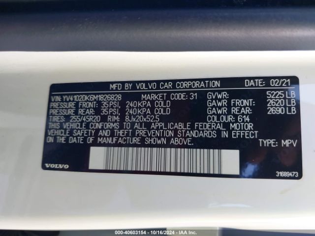 2021 VOLVO XC60 YV4102DK6M1826828 Photo 8