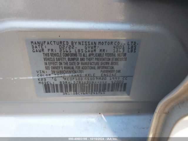 3N1AB8CV6NY241761 Nissan Sentra Sv Xtronic Cvt