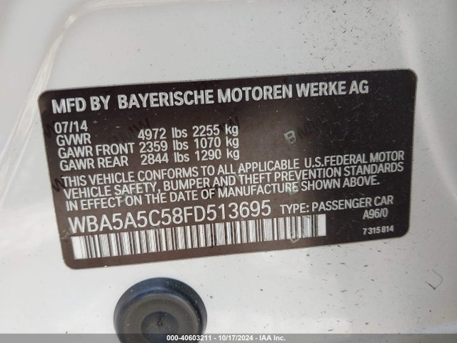 BMW 528I 2015 WBA5A5C58FD513695 Image 9
