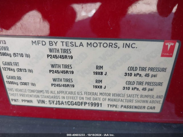 2013 TESLA MODEL S 5YJSA1CG4DFP19991 Photo 8