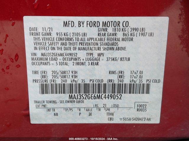MAJ3S2GE6MC449052 Ford Ecosport Se