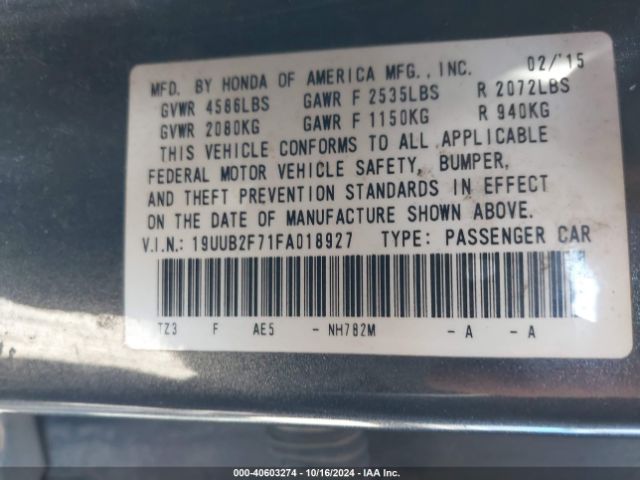 19UUB2F71FA018927 Acura Tlx V6 Advance