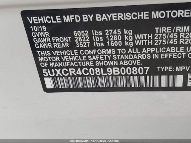 5UXCR4C08L9B00807 BMW X5 Sdrive40i