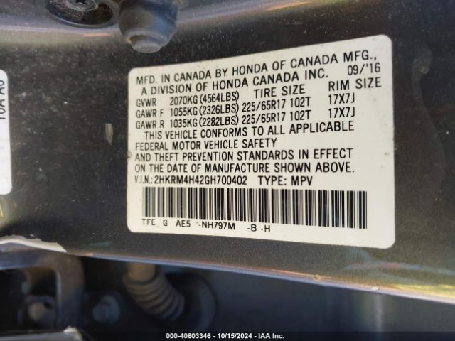 2HKRM4H42GH700402 Honda CR-V SE