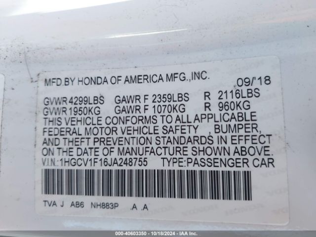 1HGCV1F16JA248755 Honda ACCORD LX