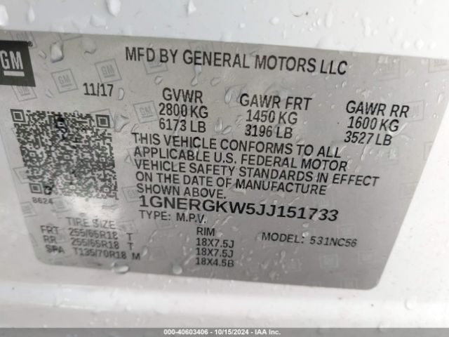 1GNERGKW5JJ151733 Chevrolet Traverse 1lt