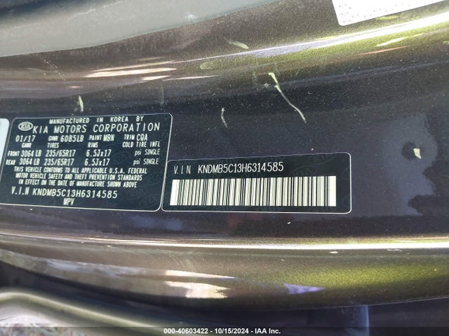 KIA SEDONA LX 2017 KNDMB5C13H6314585 Image 9