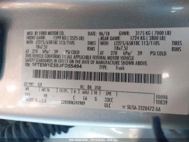 1FTEW1E58JFD55494 Ford F-150 Xlt
