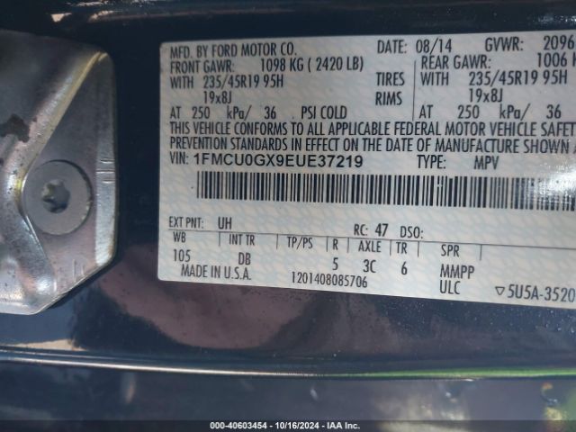 1FMCU0GX9EUE37219 Ford ESCAPE SE