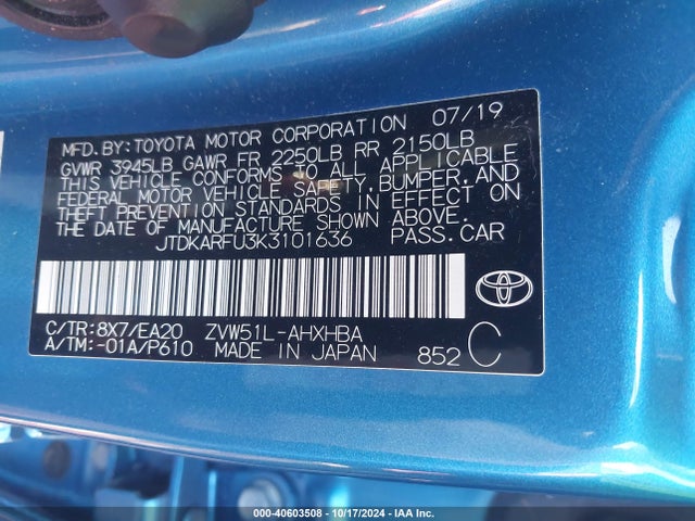Toyota PRIUS XLE 2019 JTDKARFU3K3101636 Image 9