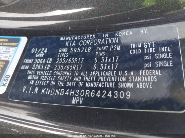 KNDNB4H30R6424309 KIA Carnival Mpv Lx Seat Package