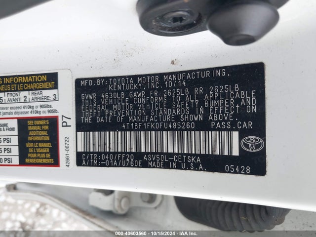 Toyota CAMRY SE 2015 4T1BF1FK0FU485260 Image 9