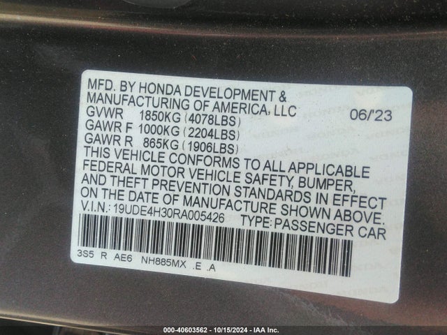 Aukcja sprzedaży 2024 Acura Integra A-spec, vin: 19UDE4H30RA005426, numer aukcji: 40603562