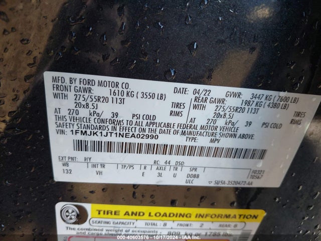 Ford Expedition Xlt Max 2022 1FMJK1JT1NEA02990 Image 9