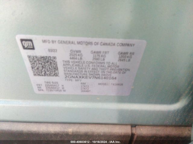 2GNAXKEV7N6140164 Chevrolet Equinox Fwd Lt