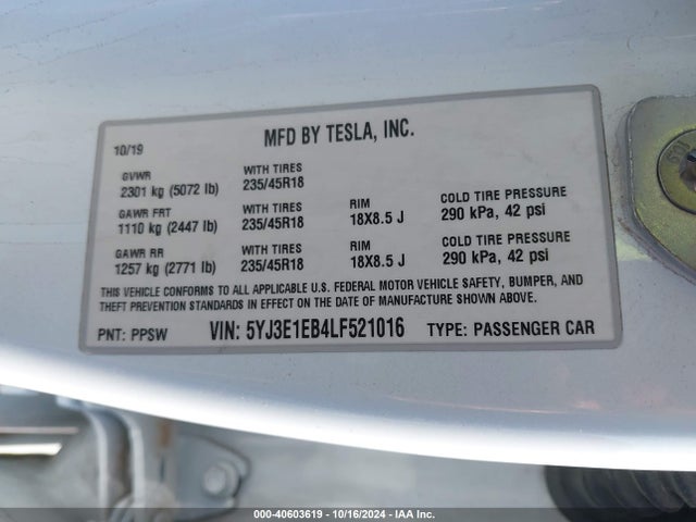 2020 TESLA MODEL 3 5YJ3E1EB4LF521016 Photo 8