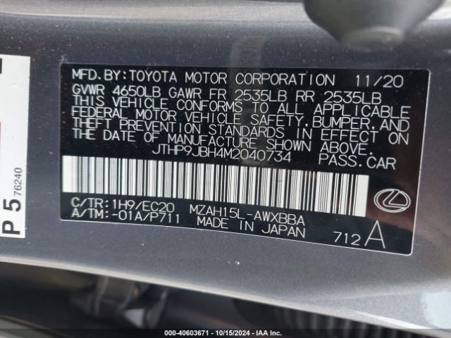JTHP9JBH4M2040734 Lexus UX 250H