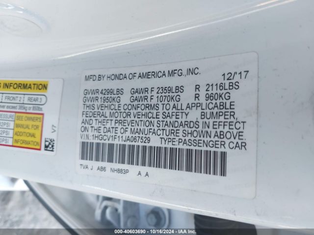 2018 HONDA ACCORD 1HGCV1F11JA067529 Photo 8