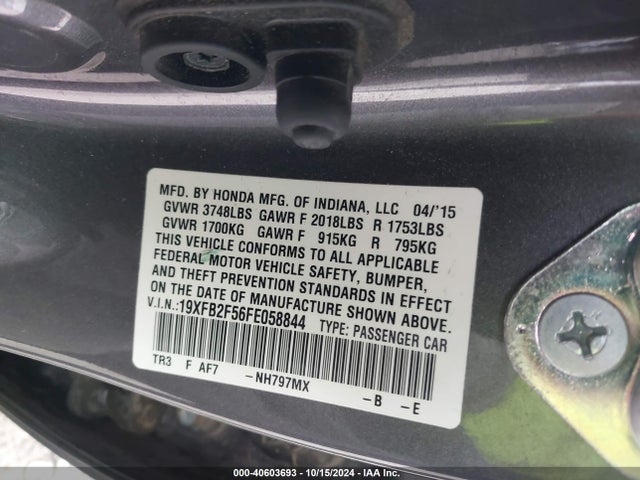 Honda Civic Lx 2015 19XFB2F56FE058844 Image 9