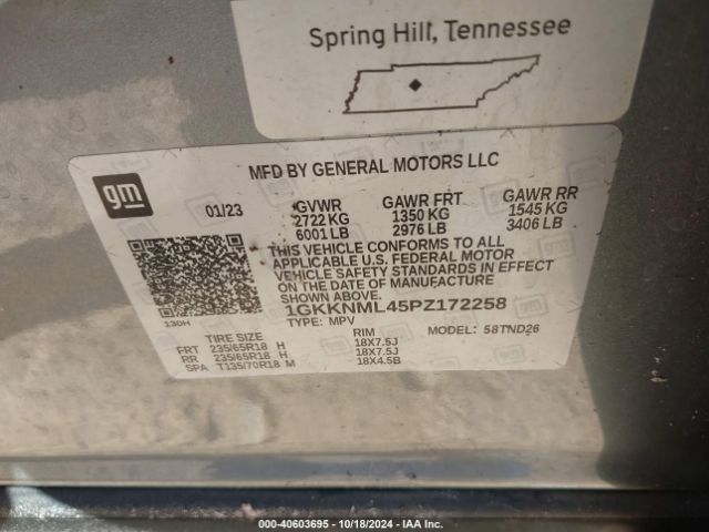 1GKKNML45PZ172258 GMC Acadia Fwd Slt