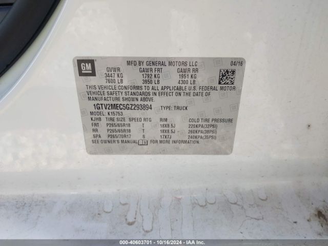 1GTV2MEC5GZ293894 GMC Sierra 1500 Sle