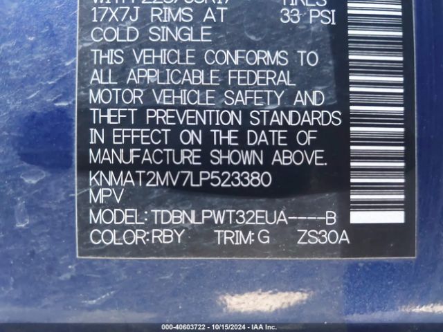 KNMAT2MV7LP523380 Nissan Rogue S Intelligent Awd