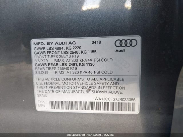 WA1JCCFS7JR033056 Audi Q3 2.0t Premium/2.0t Sport Premium