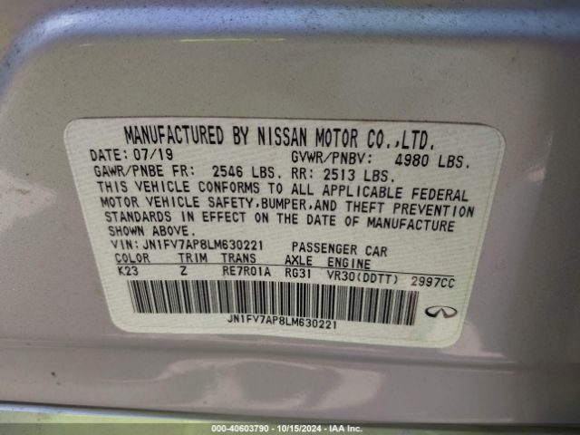 JN1FV7AP8LM630221 Infiniti Q50 Red Sport 400