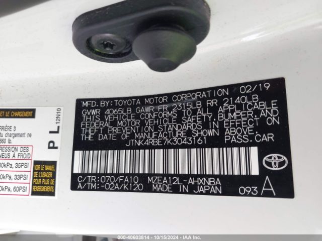 JTNK4RBE7K3043161 Toyota COROLLA SE
