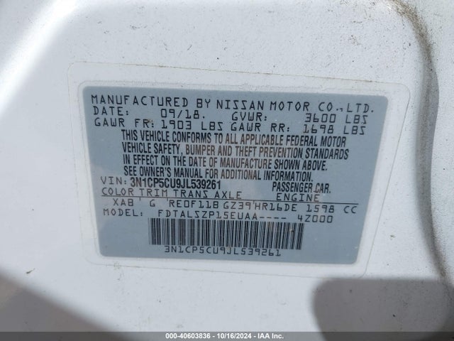 Nissan KICKS SV 2018 3N1CP5CU9JL539261 Image 9