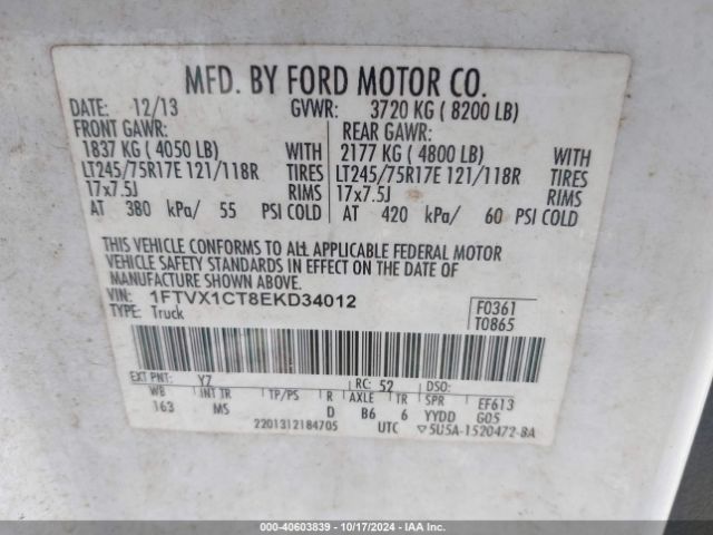 1FTVX1CT8EKD34012 Ford F-150 Xlt