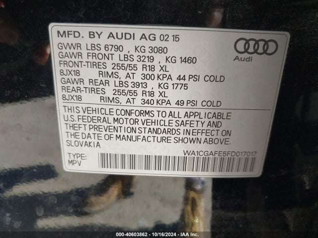 Audi Q7 3.0t Premium 2015 WA1CGAFE5FD017017 Image 9