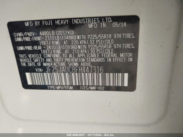 JF2SJAUC8FH447316 Subaru Forester 2.5i Touring