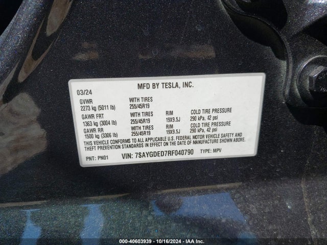 2024 TESLA MODEL Y 7SAYGDED7RF040790 Photo 8