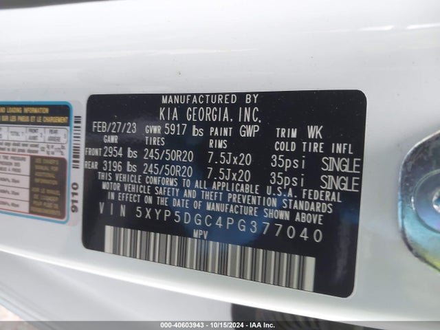 5XYP5DGC4PG377040 KIA Telluride Sx X-line