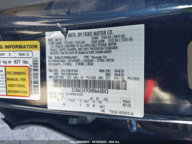 3LN6L5C93HR664843 Lincoln MKZ SELECT