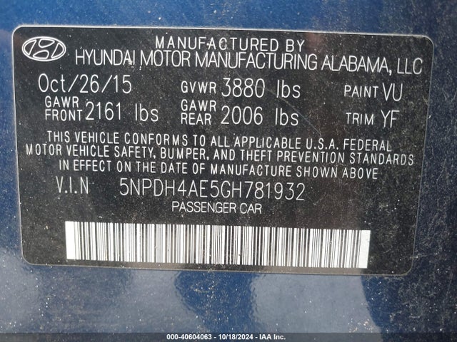 Hyundai Elantra 2016 5NPDH4AE5GH781932 Image 21