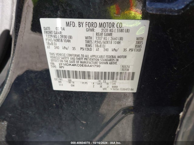 Ford Edge Limited 2014 2FMDK4KC0EBA41790 Image 8