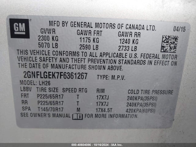 Chevrolet Equinox 2lt 2015 2GNFLGEK7F6361267 Image 9