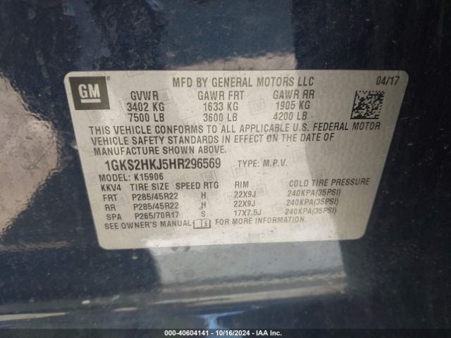 1GKS2HKJ5HR296569 GMC YUKON XL DENALI