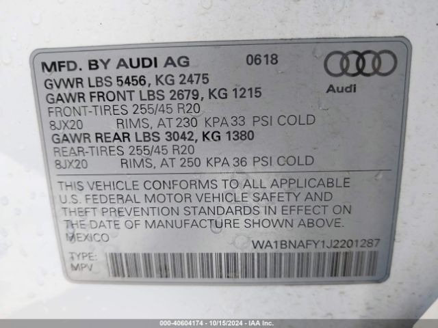 WA1BNAFY1J2201287 Audi Q5 2.0t Premium/2.0t Tech Premium