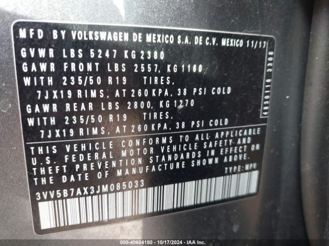 3VV5B7AX3JM085033 Volkswagen Tiguan 2.0t Sel Premium