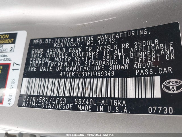 Toyota Avalon Xle Premium 2014 4T1BK1EB3EU089349 Image 9