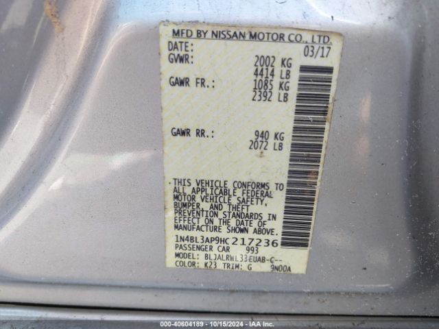 1N4BL3AP9HC217236 Nissan Altima 3.5 Sl
