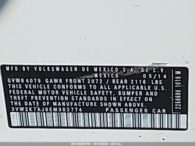 Volkswagen Jetta 2.0l S 2014 3VW2K7AJ8EM303774 Image 9
