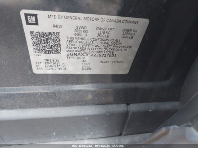 2GNAXJEV2J6317921 Chevrolet EQUINOX LT