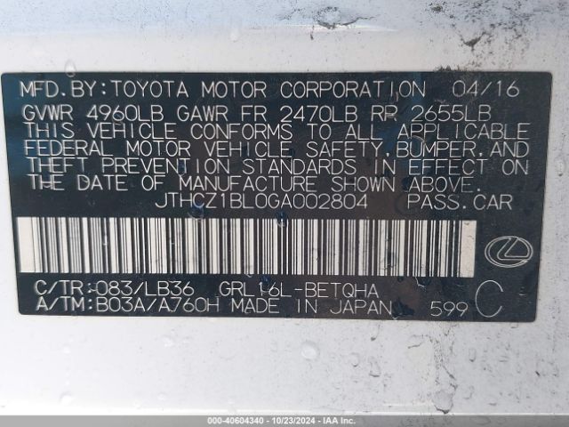 JTHCZ1BL0GA002804 Lexus GS 350