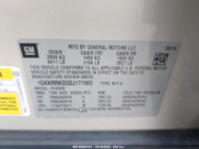 1GKKRRKD2GJ171960 GMC Acadia Slt-1