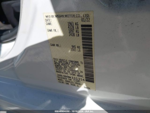 1N4BL4BV0NN331354 Nissan Altima S Fwd
