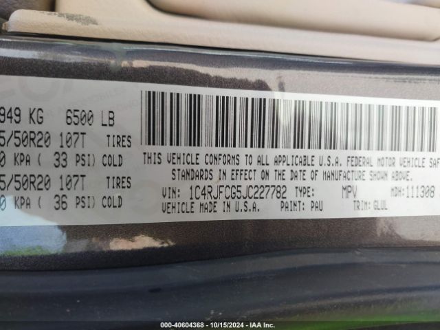 1C4RJFCG5JC227782 Jeep Grand Cherokee Overland 4x4